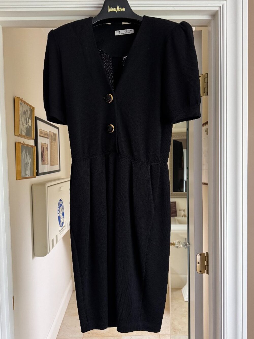 Vintage St. John by Marie Gray Black Knit Dress Belted Size 10